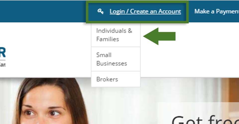 Screentshot detail of how to access the individual account portal landing page