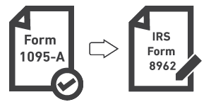 Graphic showing a representation of Form 1095A and IRS form 8962
